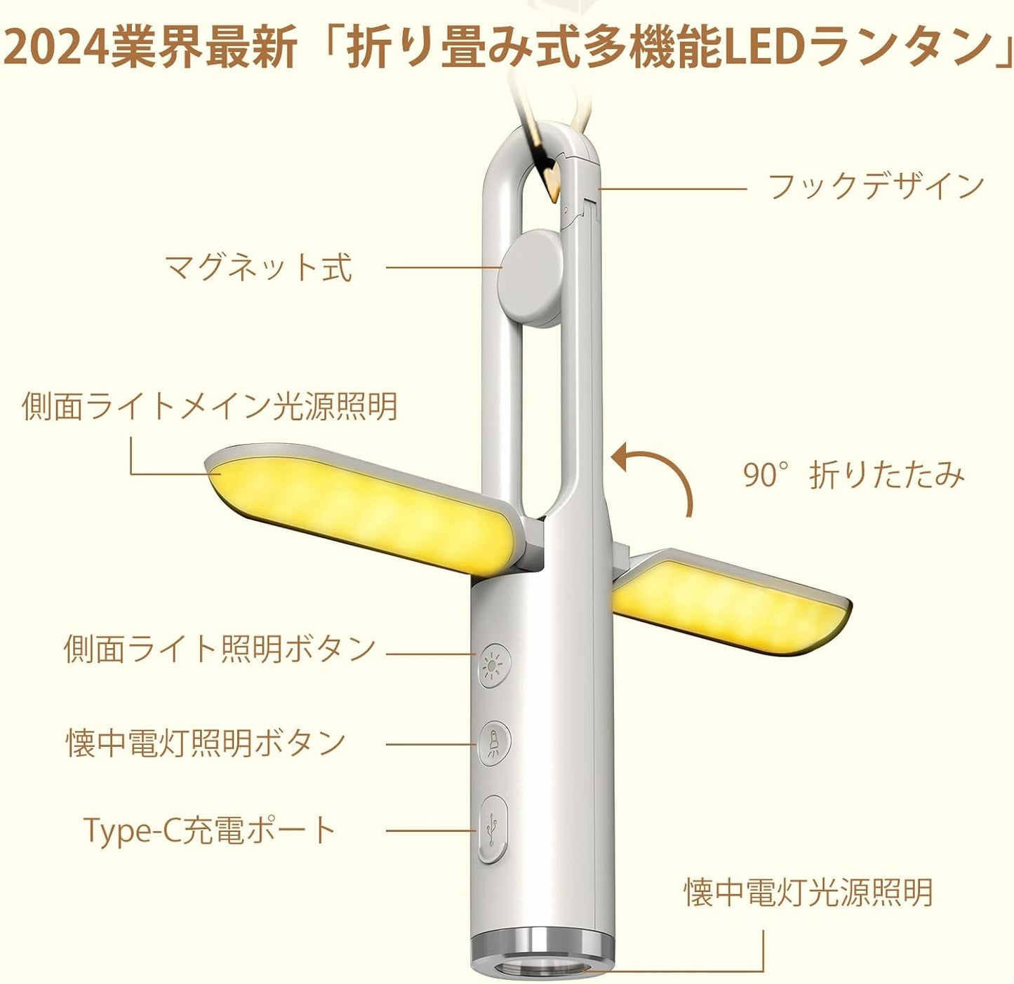 EASTBELL アウトドアキャンピングライト USB-C充電 多段階点灯 SOS信号機能付き 災害時ライト