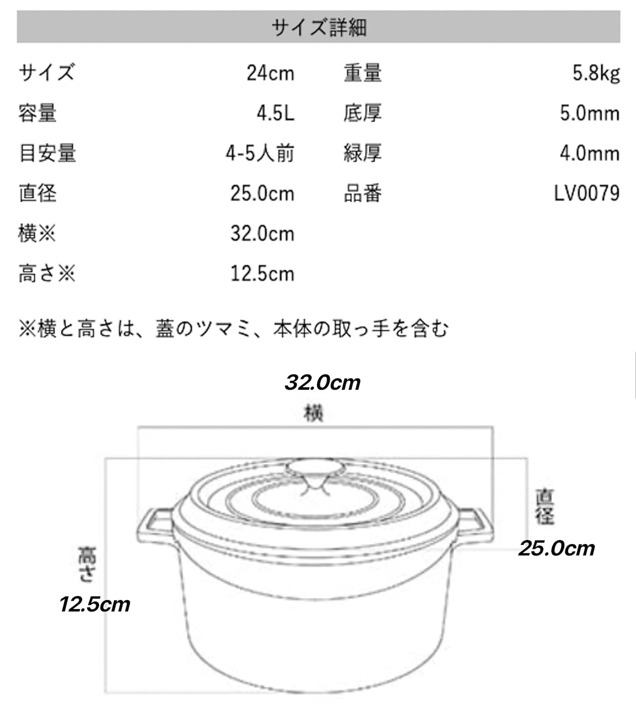 LAVA(ラヴァ) 鋳物 ホーロー 鍋 ラウンドキャセロール 24cm Shiny Black LV0079 ガス(直火)、IH、電気、オーブン 対応