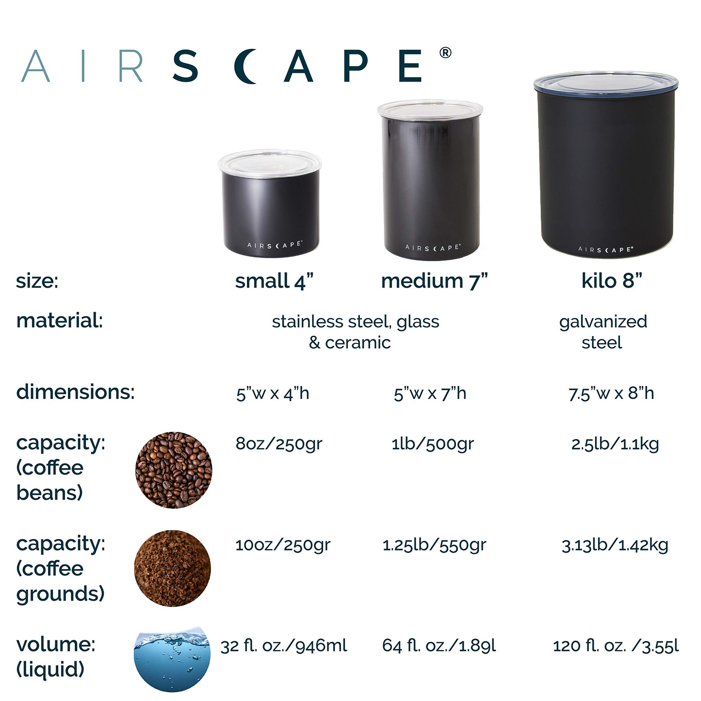 Airscape キャニスター Lサイズ(8インチ) マットカラー