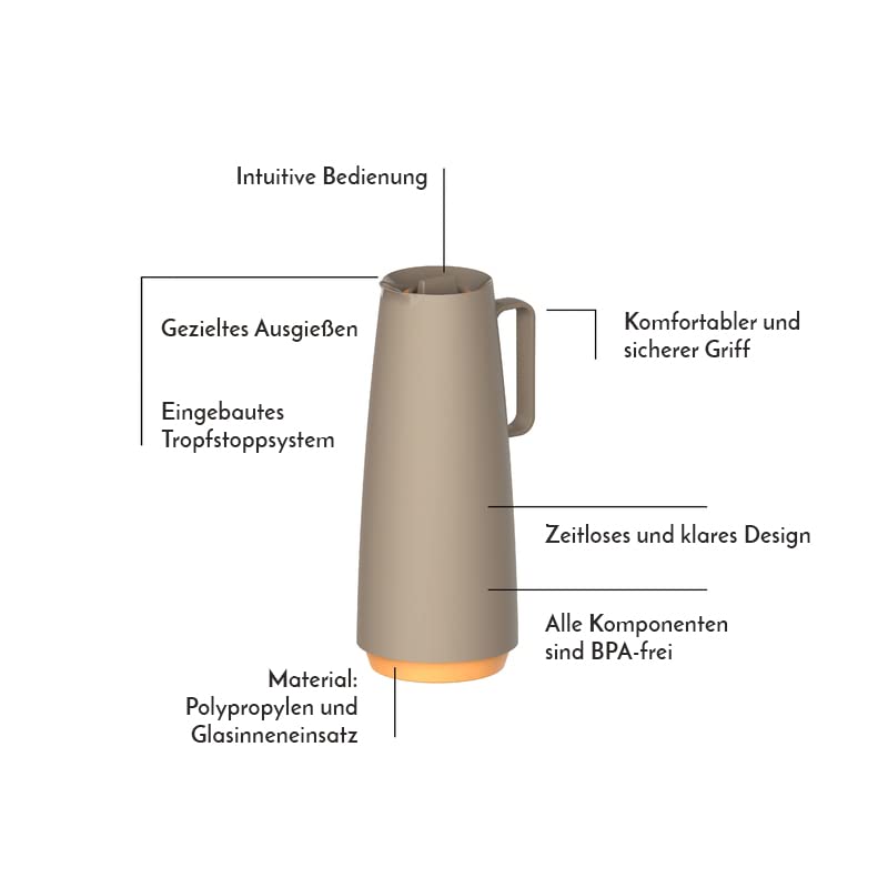 TRAMONTINA(トラモンティーナ) サーマルカラフェ 卓上ポット (魔法瓶：保温&保冷) 容量1L ベージュ 61636/108